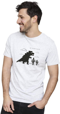 KRYONIX Printed Men Round Neck White T-Shirt