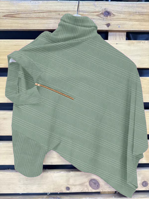 KAJARU Striped Men Zip Neck Green T-Shirt