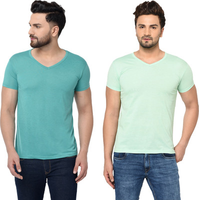 Tresna Fab Solid Men V Neck Green T-Shirt