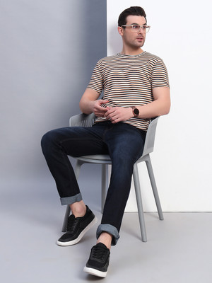 METRONAUT Striped Men Round Neck Brown T-Shirt