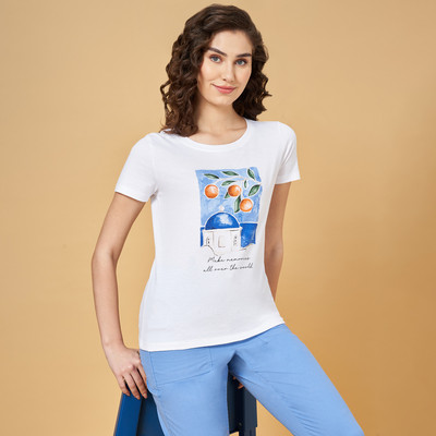 Honey By Pantaloons Printed Women Round Neck Pink T-Shirt