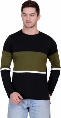 Styvibe Colorblock Men Round Neck Black T-Shirt