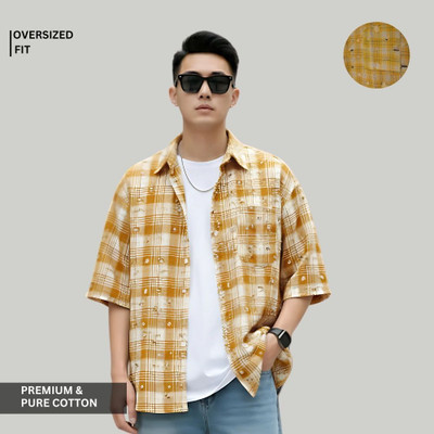 ml fashion Checkered Men Round Neck Black T-Shirt