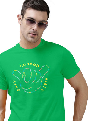 FOX PLAY Printed, Typography Men Round Neck Light Green T-Shirt