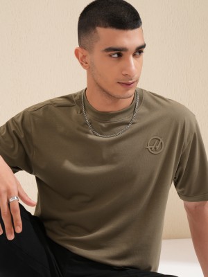 HIGHLANDER Self Design Men Round Neck Brown T-Shirt