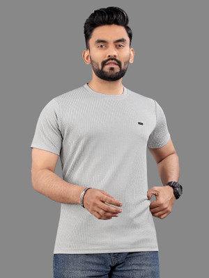 HIKNOCK Self Design Men Round Neck Grey T-Shirt