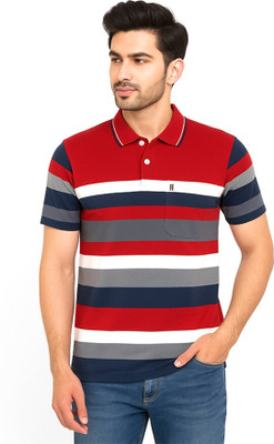 meteapparels Striped Men Polo Neck Multicolor T-Shirt