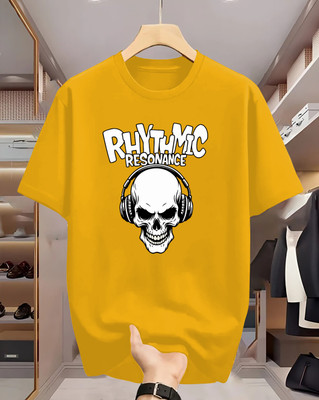 Beaumen Printed Men Round Neck Yellow T-Shirt