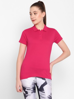 Ap'pulse Solid Women Polo Neck Pink T-Shirt