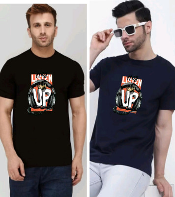 MAHAKAAL CREATION Printed Men Round Neck Dark Blue, Black T-Shirt
