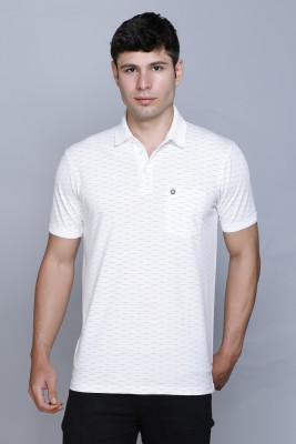 Fort Collins Printed Men Polo Neck White T-Shirt