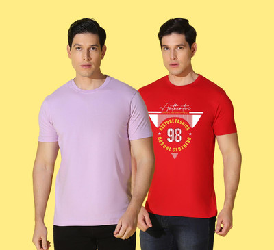 WOOSTRO Solid, Printed Men Round Neck Multicolor T-Shirt