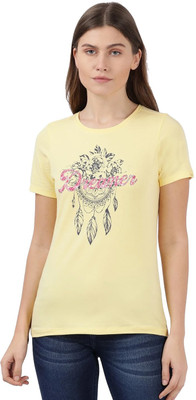 JOCKEY Printed Women Round Neck Yellow T-Shirt