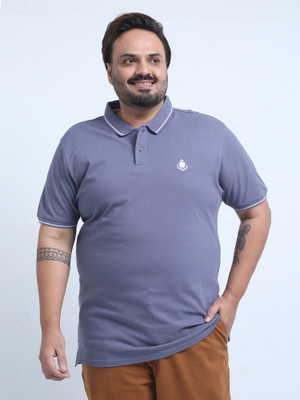 IndoCotton Solid Men Polo Neck Grey T-Shirt