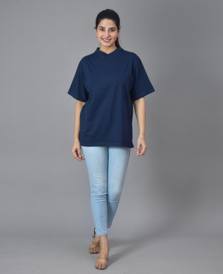 Drip Street Printed, Typography Women Round Neck Blue T-Shirt
