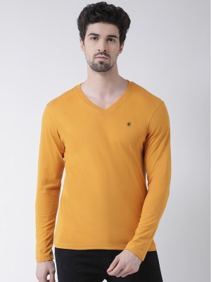 FRISKERS Solid Men V Neck Gold T-Shirt