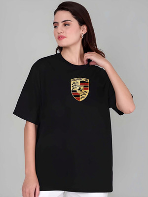 Moda Rapido Self Design Women Round Neck Black T-Shirt