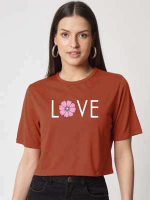 STYROX Printed, Typography Women Round Neck Orange T-Shirt