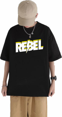 RS Print Printed, Typography Men Round Neck Black T-Shirt
