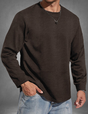 Force Self Design Men Round Neck Brown T-Shirt