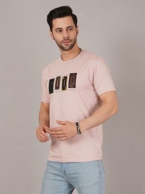 DAVNO Graphic Print Men Round Neck Pink T-Shirt