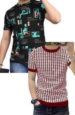 sti Self Design Men Round Neck Multicolor T-Shirt
