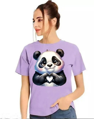 Marinex Printed Women Round Neck Purple T-Shirt