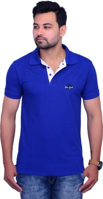 Cousin's Solid Men Polo Neck Blue T-Shirt