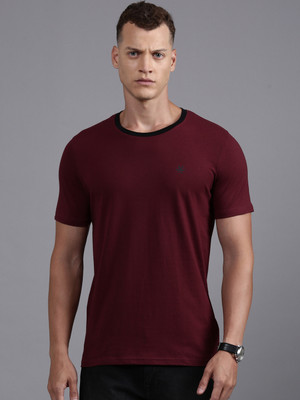 WROGN Solid Men Round Neck Maroon T-Shirt