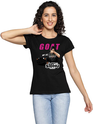 I KING Printed, Typography Women Round Neck Black T-Shirt