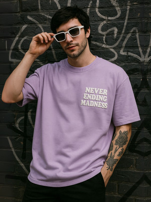 HEATHEX Printed Men Round Neck Purple T-Shirt