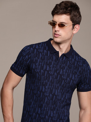 WROGN Printed Men Polo Neck Black T-Shirt