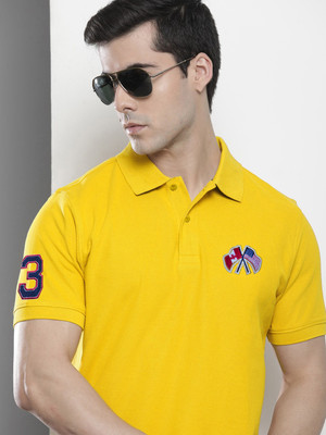 SZN Embroidered Men Polo Neck Gold T-Shirt