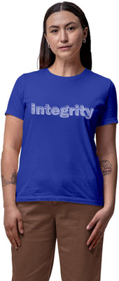 Fighterhero Typography Women Round Neck Blue T-Shirt