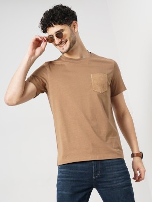 Celio Solid Men Round Neck Brown T-Shirt