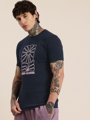 HERE&NOW Printed Men Round Neck Blue T-Shirt