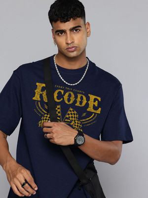 R.Code by The Roadster Life Co. Graphic Print Men Round Neck Navy Blue T-Shirt
