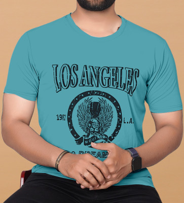 KAJARU Printed Men Round Neck Blue T-Shirt