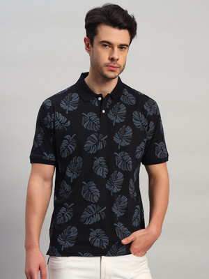 CANTABIL Printed Men Polo Neck Dark Blue T-Shirt