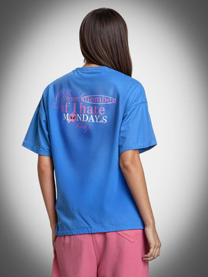 Glitchez Printed Women Round Neck Blue T-Shirt