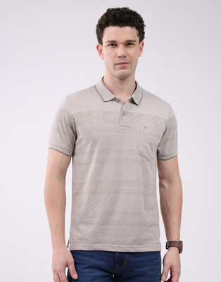 MONTE CARLO Self Design Men Polo Neck Beige T-Shirt
