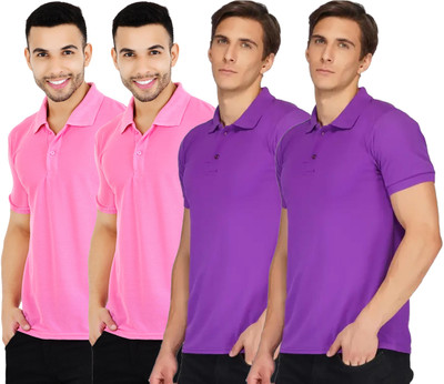 KEOTI Solid Men Polo Neck Purple, Pink T-Shirt