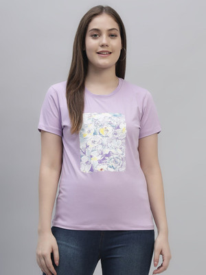 CANTABIL Printed Women Round Neck Purple T-Shirt