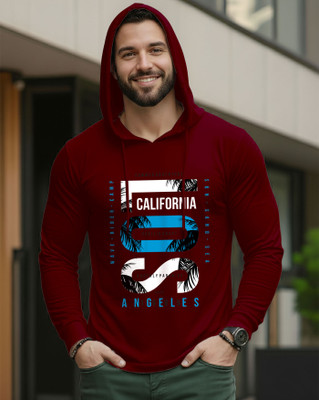 AUSK Graphic Print Men Hooded Neck Maroon T-Shirt