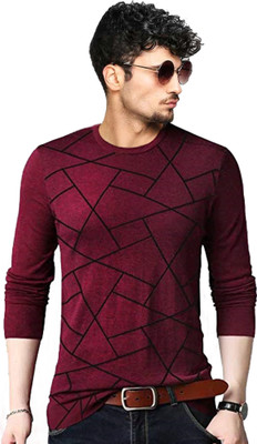 Leotude Printed Men Round Neck Maroon T-Shirt