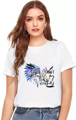 OJSR Printed, Typography Women Round Neck White T-Shirt