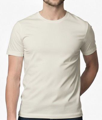 PV CRAFT Solid Men Round Neck Beige T-Shirt
