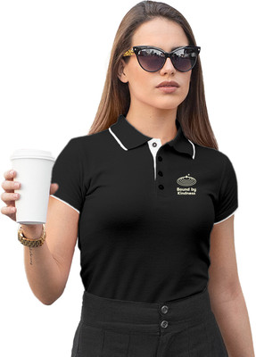 Fighterhero Printed Women Polo Neck Black T-Shirt