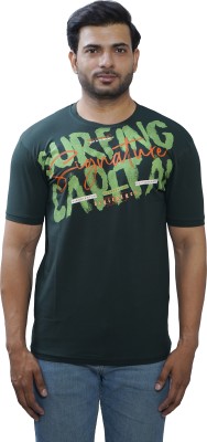 E-MAX Typography Men Round Neck Dark Green T-Shirt