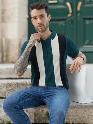 Status Quo Striped Men Polo Neck Multicolor T-Shirt